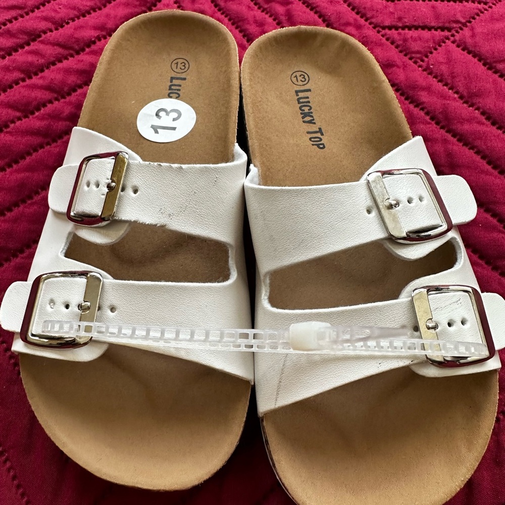 White Double Strap Sandals with Buckles